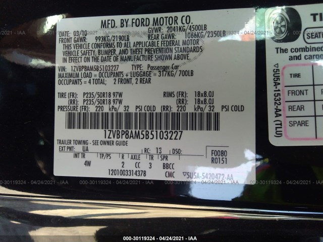 Photo 8 VIN: 1ZVBP8AM5B5103227 - FORD MUSTANG 