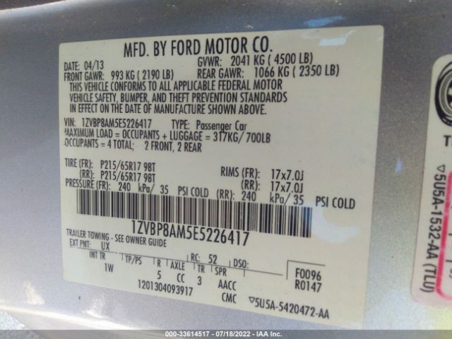 Photo 8 VIN: 1ZVBP8AM5E5226417 - FORD MUSTANG 