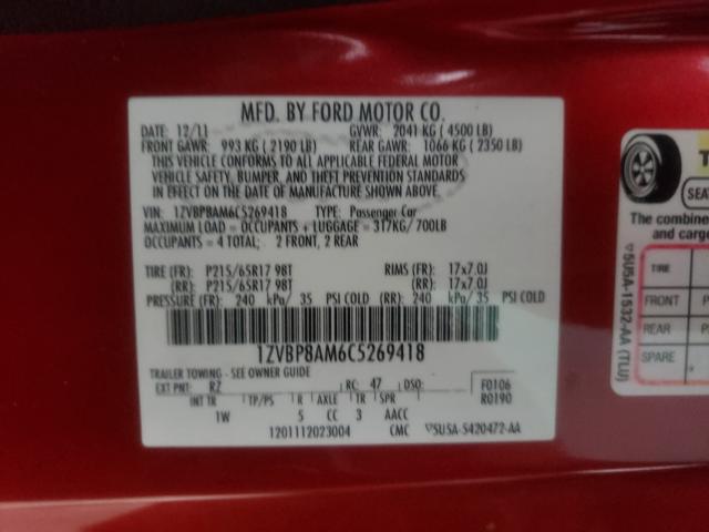 Photo 9 VIN: 1ZVBP8AM6C5269418 - FORD MUSTANG 