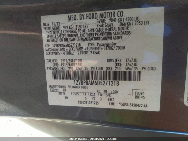 Photo 8 VIN: 1ZVBP8AM6D5271218 - FORD MUSTANG 