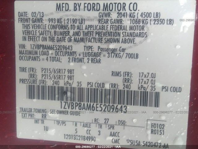 Photo 8 VIN: 1ZVBP8AM6E5209643 - FORD MUSTANG 