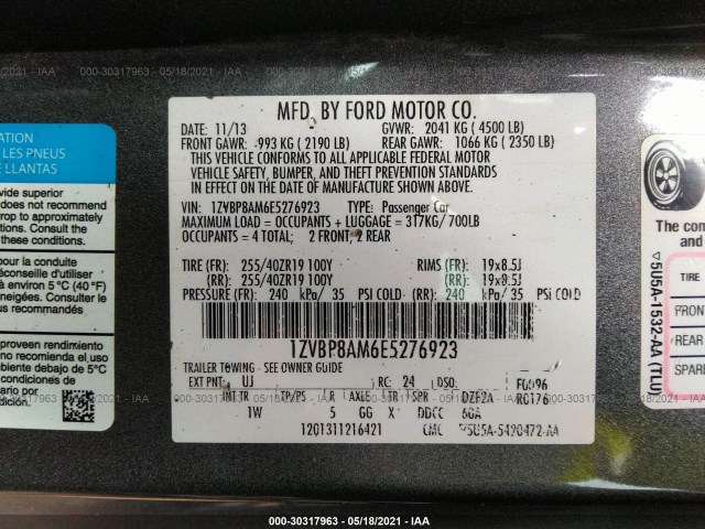 Photo 8 VIN: 1ZVBP8AM6E5276923 - FORD MUSTANG 