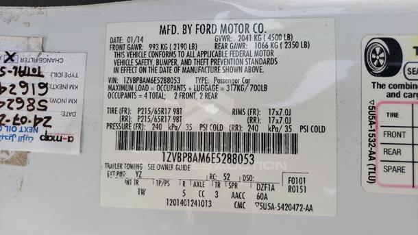 Photo 2 VIN: 1ZVBP8AM6E5288053 - FORD MUSTANG 