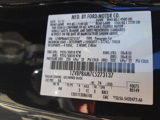 Photo 9 VIN: 1ZVBP8AM7C5273137 - FORD MUSTANG 