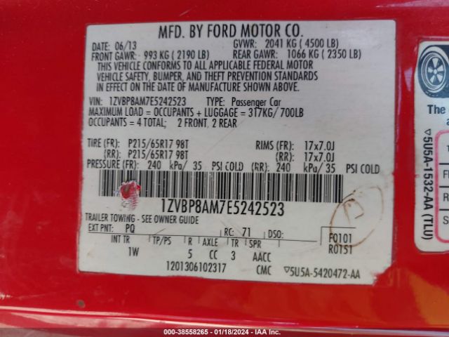 Photo 8 VIN: 1ZVBP8AM7E5242523 - FORD MUSTANG 