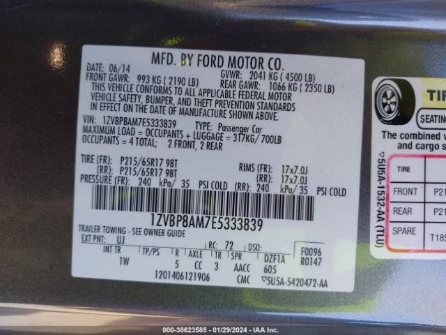 Photo 8 VIN: 1ZVBP8AM7E5333839 - FORD MUSTANG 