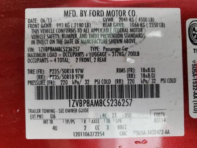 Photo 9 VIN: 1ZVBP8AM8C5236257 - FORD MUSTANG 