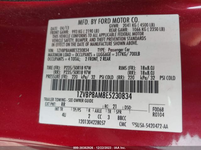 Photo 8 VIN: 1ZVBP8AM8E5230834 - FORD MUSTANG 