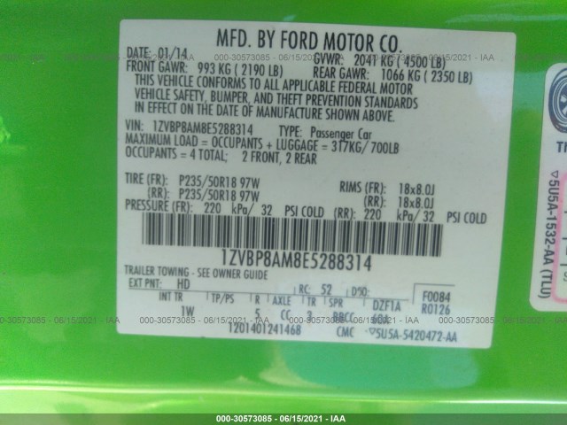 Photo 8 VIN: 1ZVBP8AM8E5288314 - FORD MUSTANG 