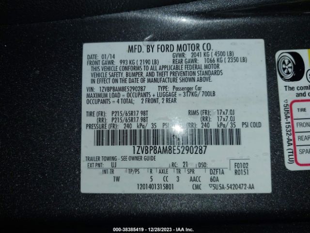 Photo 8 VIN: 1ZVBP8AM8E5290287 - FORD MUSTANG 