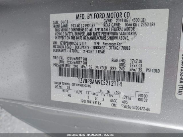 Photo 8 VIN: 1ZVBP8AM9C5212114 - FORD MUSTANG 