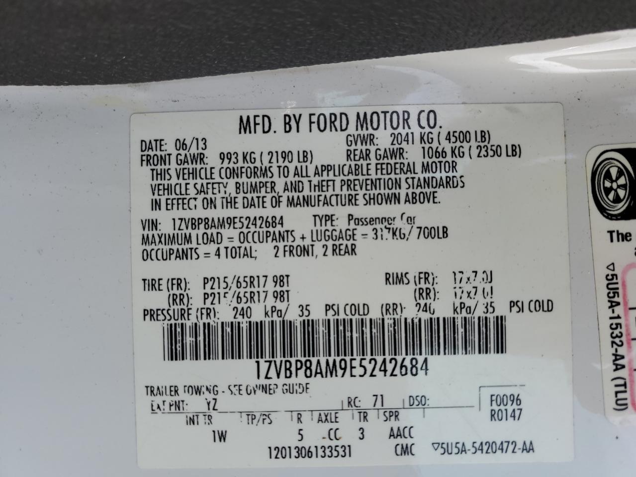 Photo 11 VIN: 1ZVBP8AM9E5242684 - FORD MUSTANG 