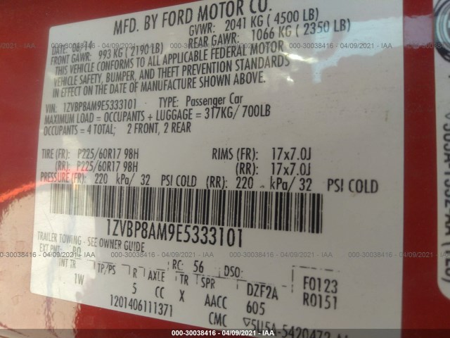 Photo 8 VIN: 1ZVBP8AM9E5333101 - FORD MUSTANG 