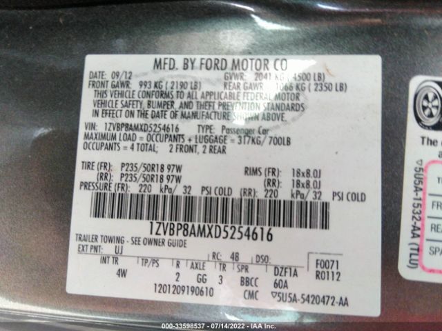 Photo 8 VIN: 1ZVBP8AMXD5254616 - FORD MUSTANG 