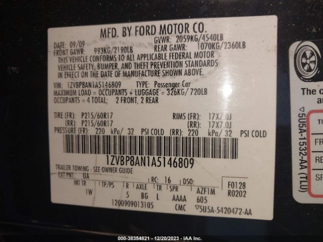 Photo 8 VIN: 1ZVBP8AN1A5146809 - FORD MUSTANG 