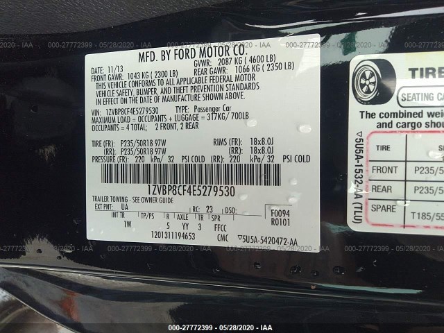 Photo 8 VIN: 1ZVBP8CF4E5279530 - FORD MUSTANG 