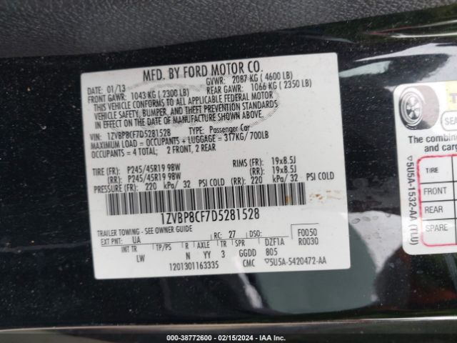 Photo 8 VIN: 1ZVBP8CF7D5281528 - FORD MUSTANG 