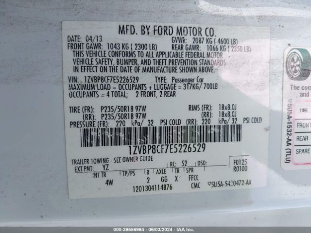 Photo 8 VIN: 1ZVBP8CF7E5226529 - FORD MUSTANG 