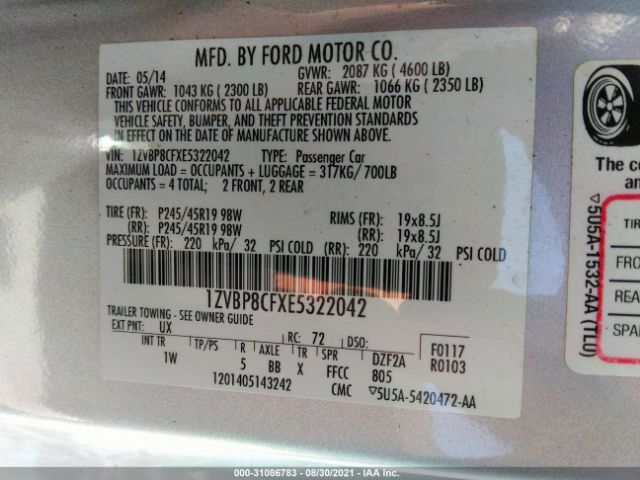 Photo 8 VIN: 1ZVBP8CFXE5322042 - FORD MUSTANG 