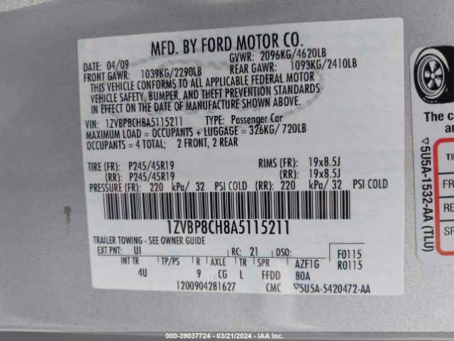 Photo 8 VIN: 1ZVBP8CH8A5115211 - FORD MUSTANG 