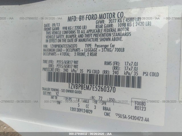 Photo 8 VIN: 1ZVBP8EM7E5260370 - FORD MUSTANG 