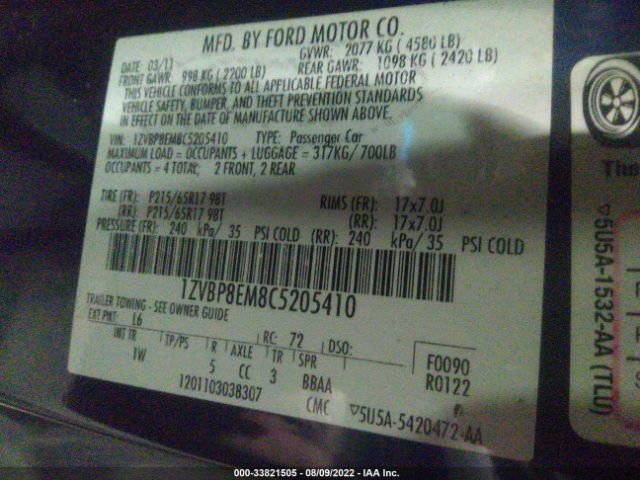 Photo 8 VIN: 1ZVBP8EM8C5205410 - FORD MUSTANG 