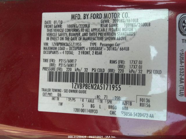 Photo 8 VIN: 1ZVBP8EN2A5171955 - FORD MUSTANG 