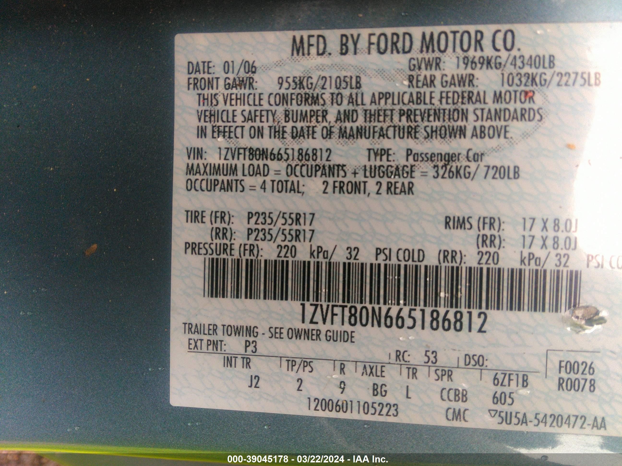 Photo 8 VIN: 1ZVFT80N665186812 - FORD MUSTANG 