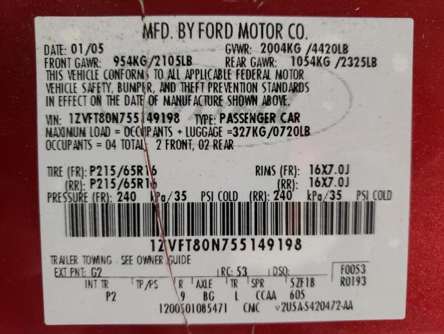 Photo 11 VIN: 1ZVFT80N755149198 - FORD MUSTANG 