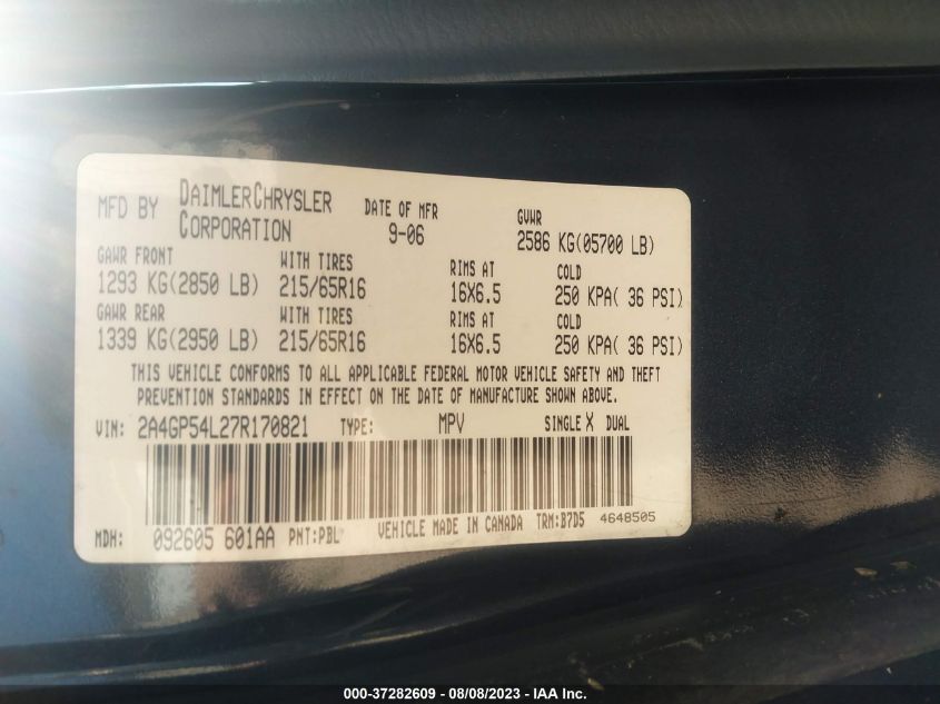 Photo 8 VIN: 2A4GP54L27R170821 - CHRYSLER TOWN & COUNTRY 