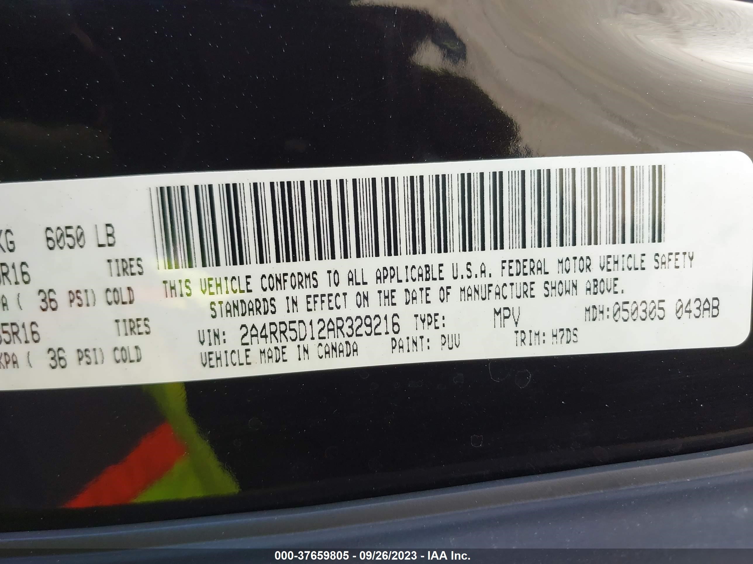 Photo 8 VIN: 2A4RR5D12AR329216 - CHRYSLER TOWN & COUNTRY 