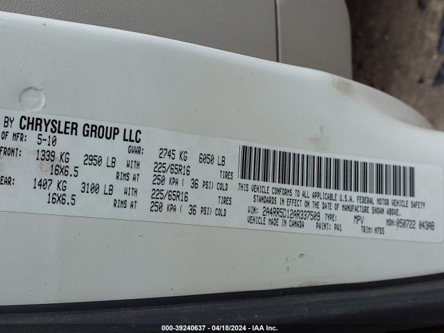 Photo 8 VIN: 2A4RR5D12AR337509 - CHRYSLER TOWN & COUNTRY 