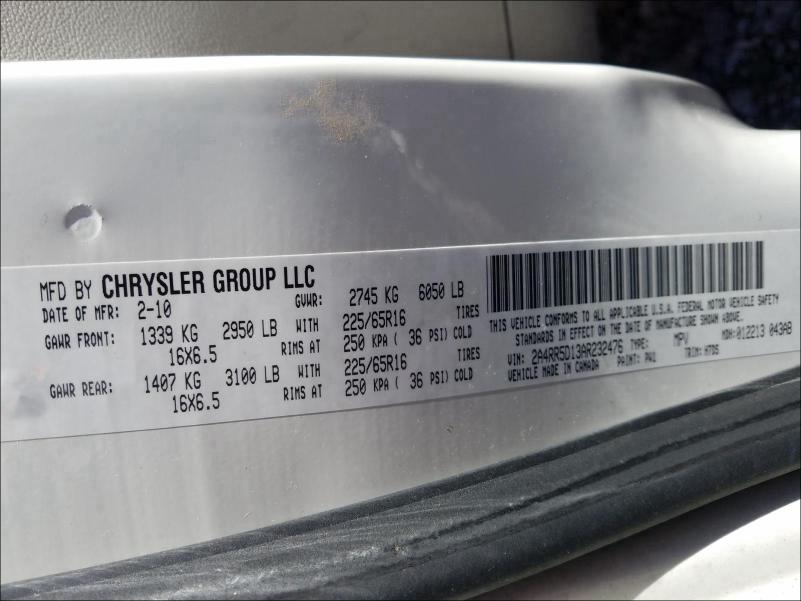 Photo 9 VIN: 2A4RR5D13AR232476 - CHRYSLER TOWN & COU 