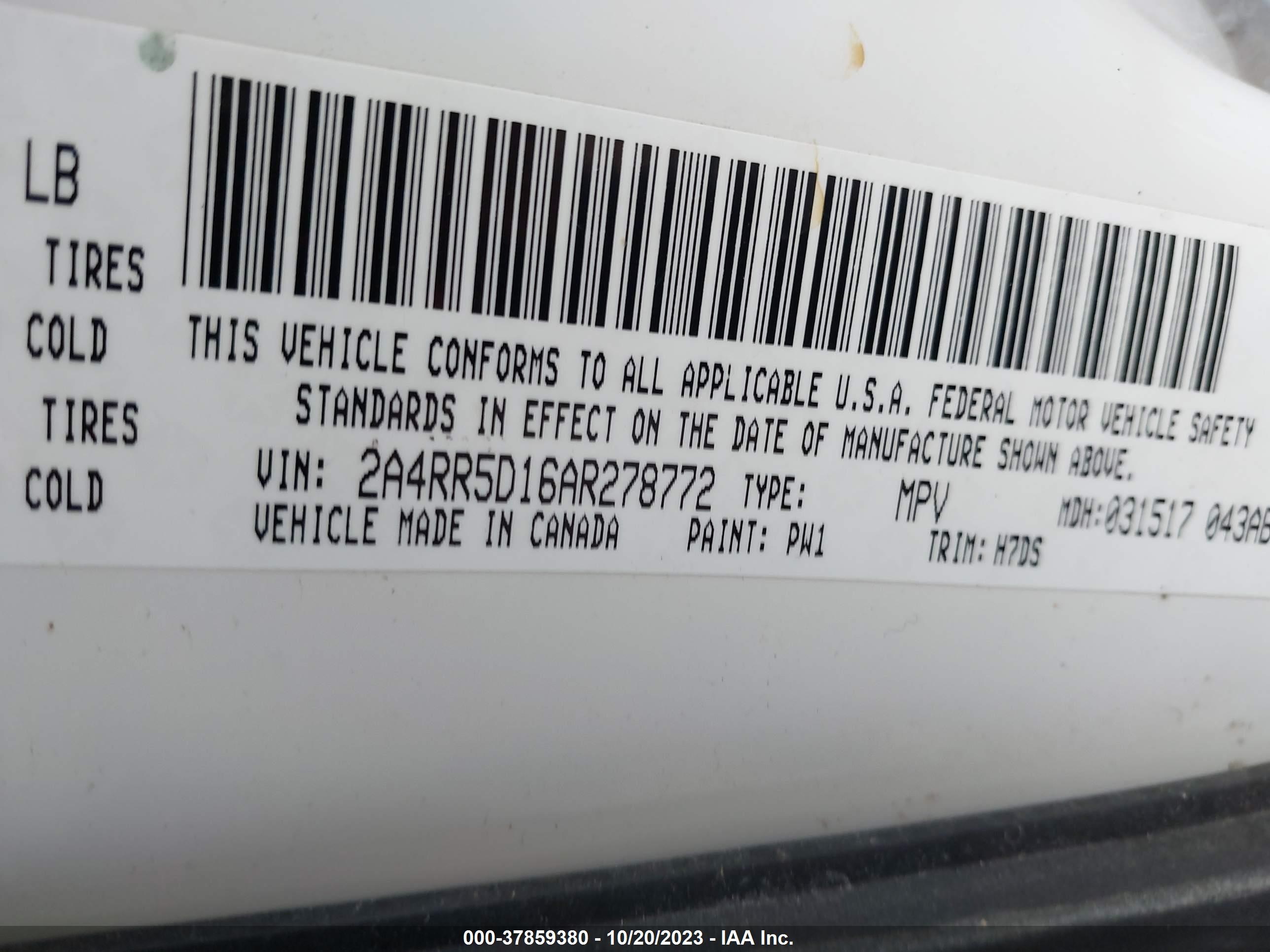 Photo 8 VIN: 2A4RR5D16AR278772 - CHRYSLER TOWN & COUNTRY 