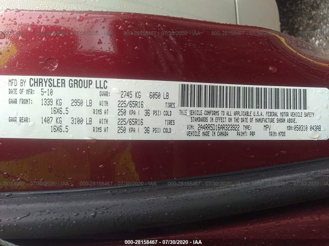 Photo 8 VIN: 2A4RR5D16AR323922 - CHRYSLER TOWN & COUNTRY 