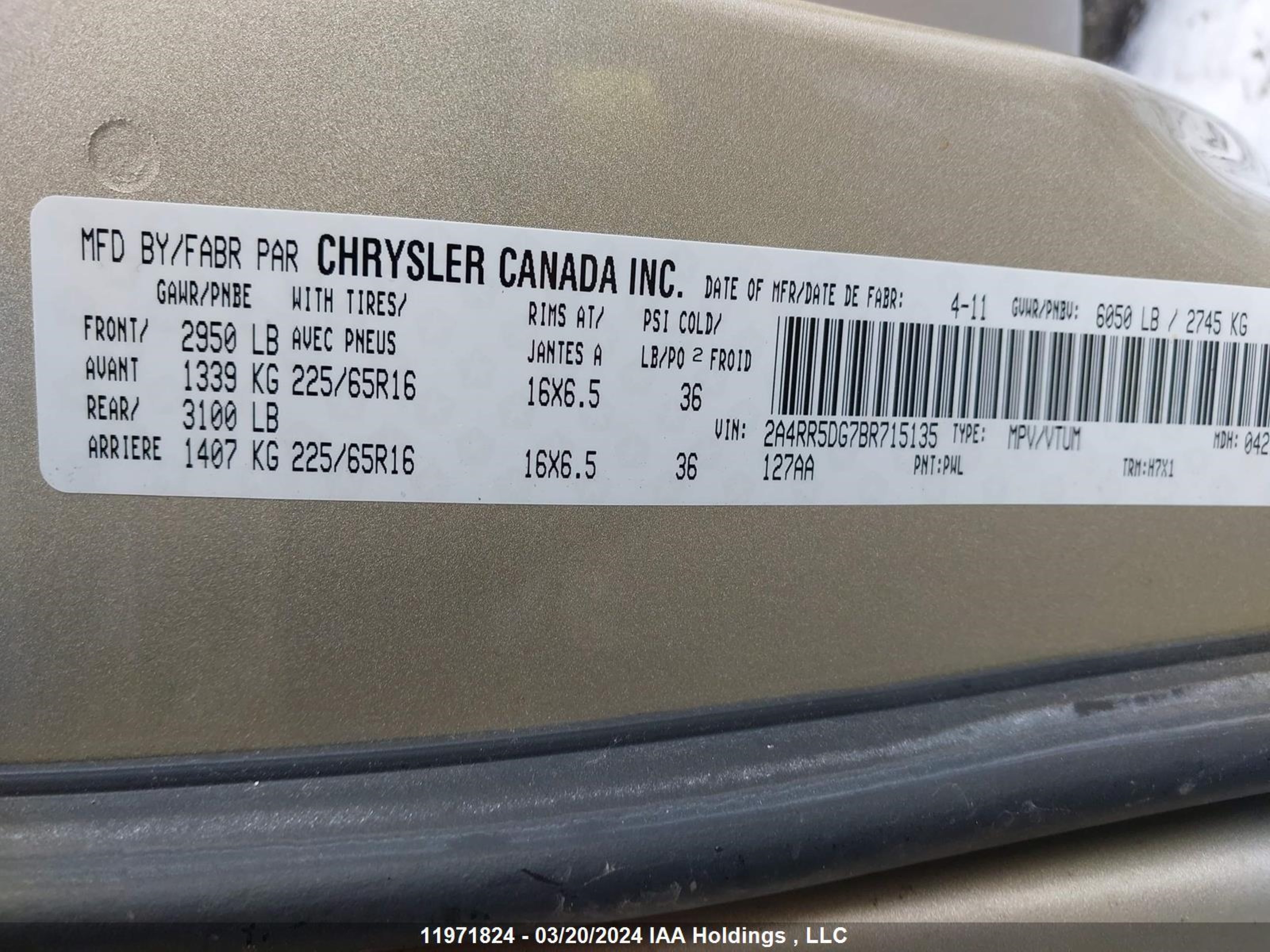 Photo 8 VIN: 2A4RR5DG7BR715135 - CHRYSLER TOWN & COUNTRY 