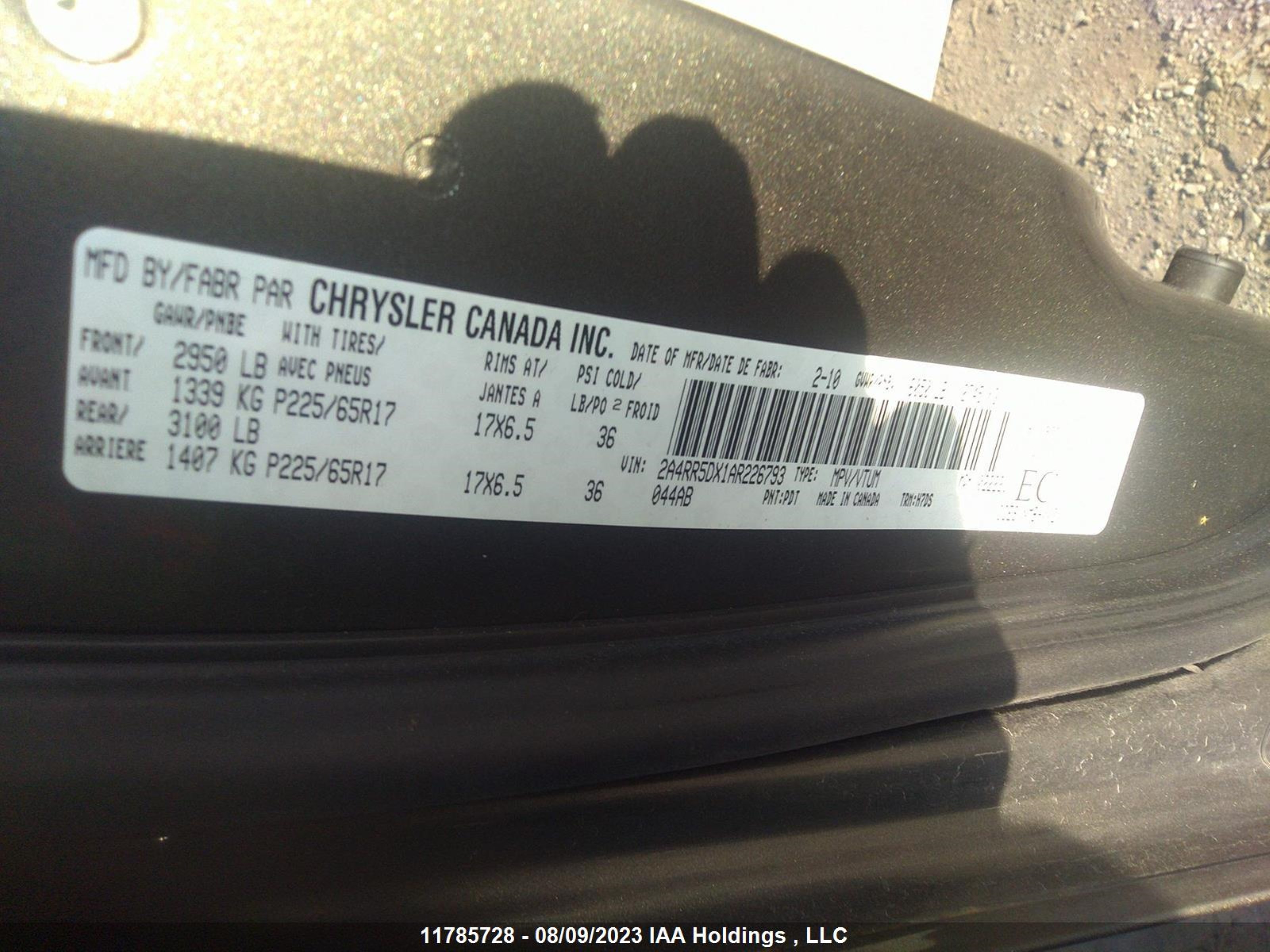 Photo 8 VIN: 2A4RR5DX1AR226793 - CHRYSLER TOWN & COUNTRY 