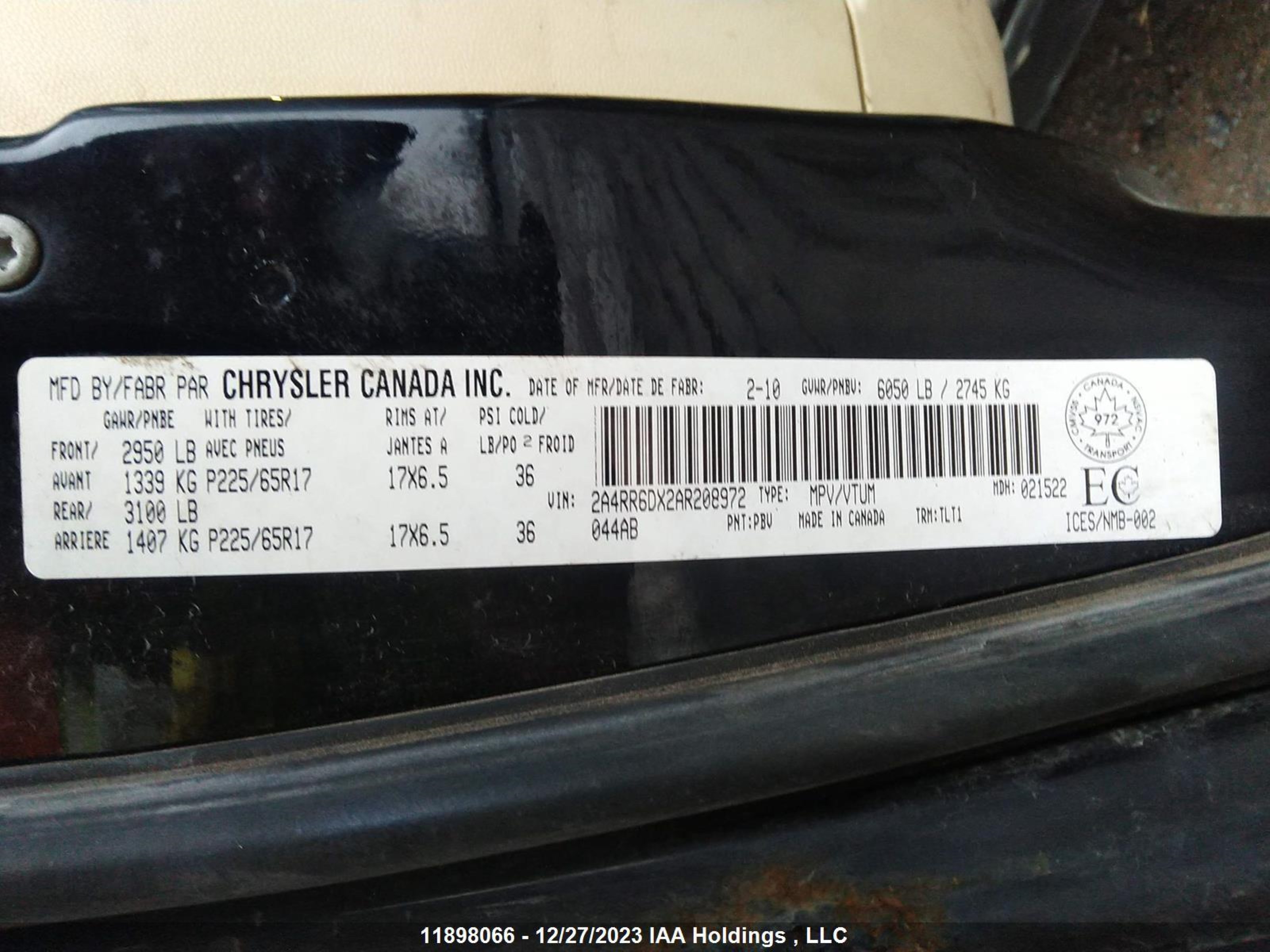 Photo 8 VIN: 2A4RR6DX2AR208972 - CHRYSLER TOWN & COUNTRY 