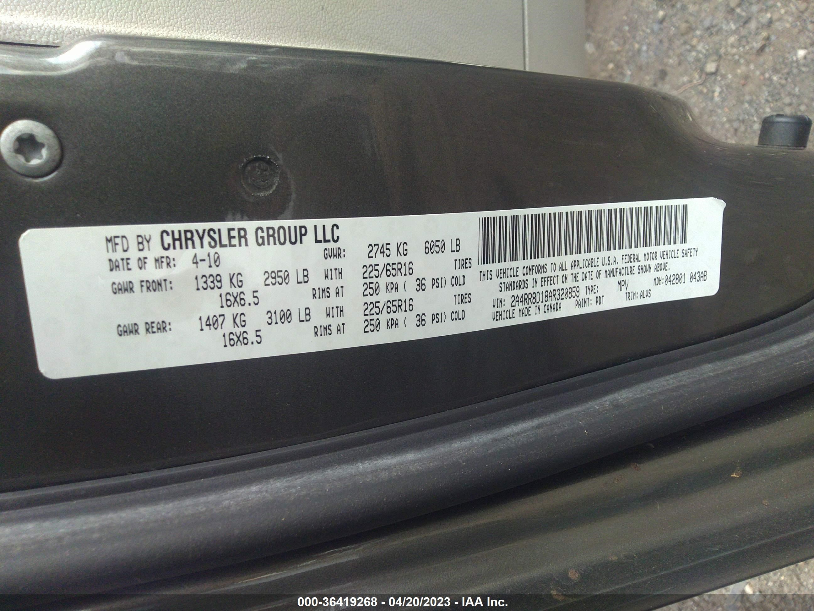 Photo 8 VIN: 2A4RR8D18AR320859 - CHRYSLER TOWN & COUNTRY 