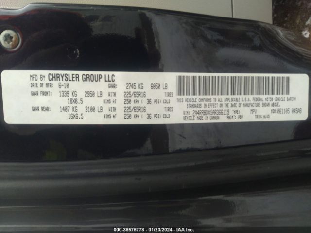 Photo 8 VIN: 2A4RR8DX5AR366119 - CHRYSLER TOWN & COUNTRY 