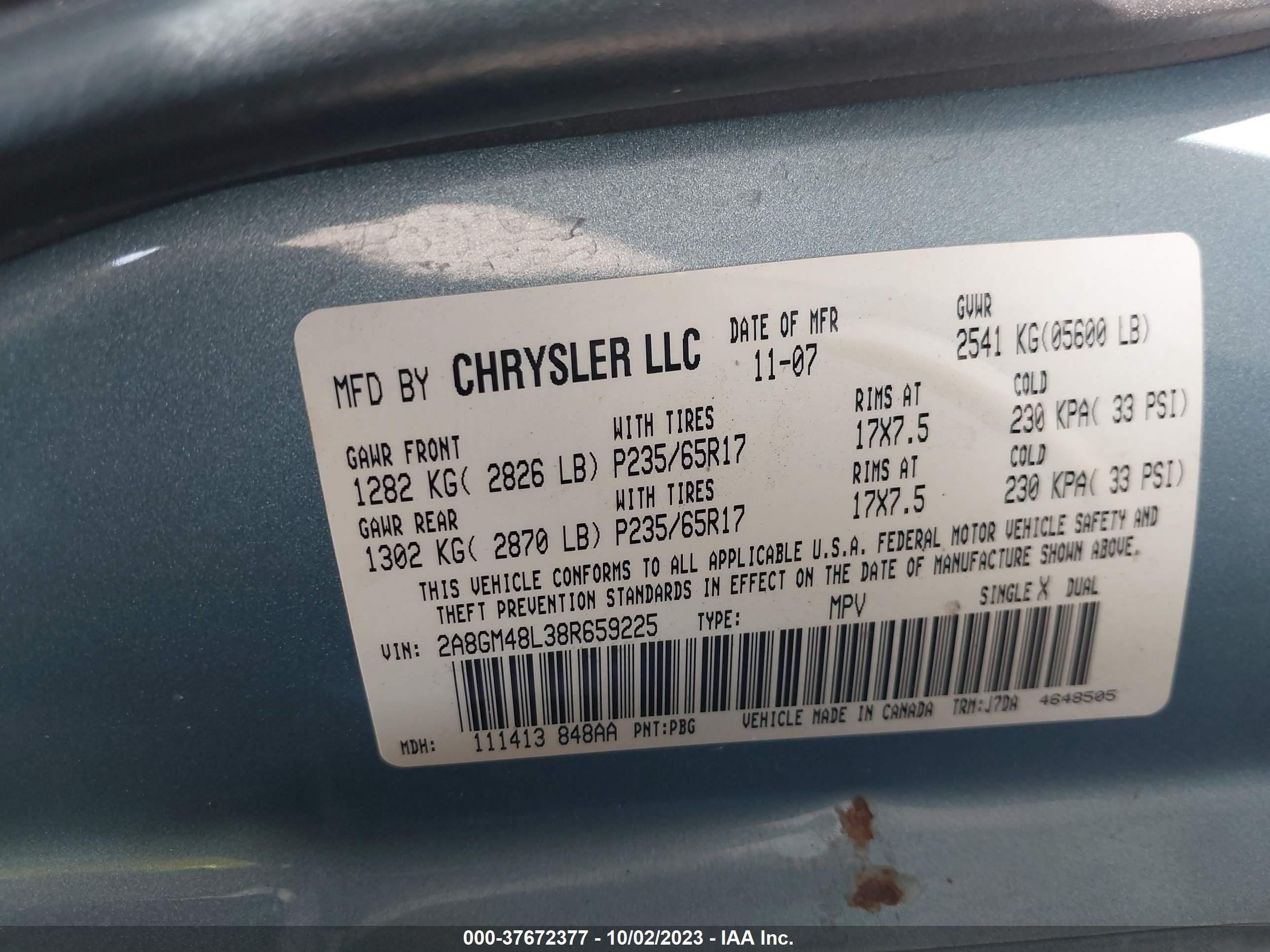 Photo 8 VIN: 2A8GM48L38R659225 - CHRYSLER PACIFICA 