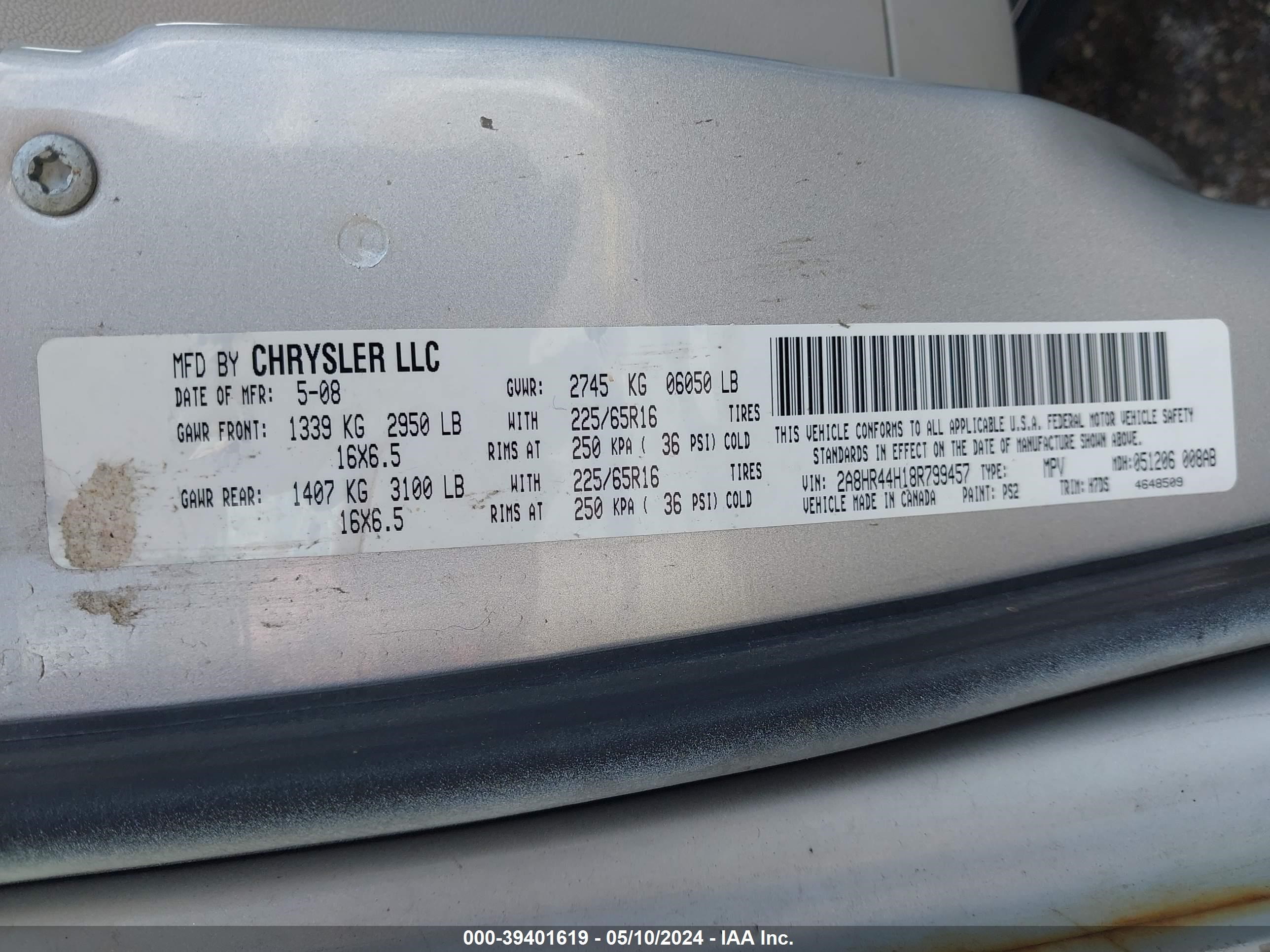 Photo 8 VIN: 2A8HR44H18R799457 - CHRYSLER TOWN & COUNTRY 