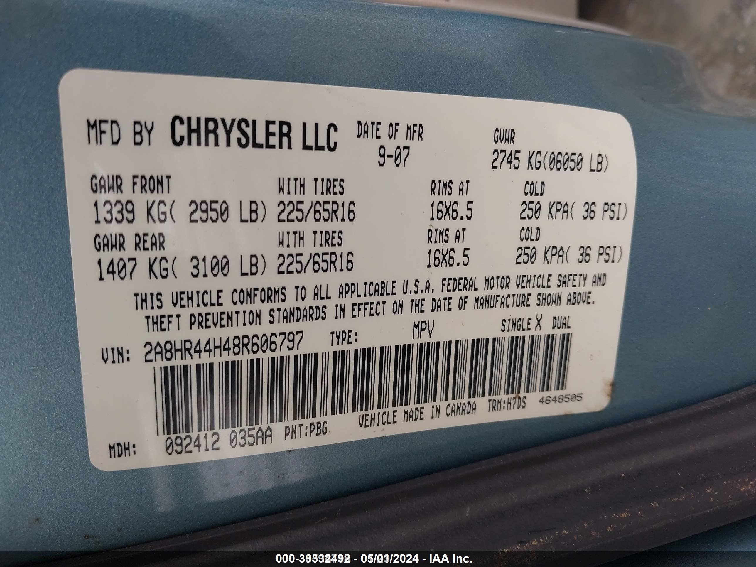 Photo 9 VIN: 2A8HR44H48R606797 - CHRYSLER TOWN & COUNTRY 