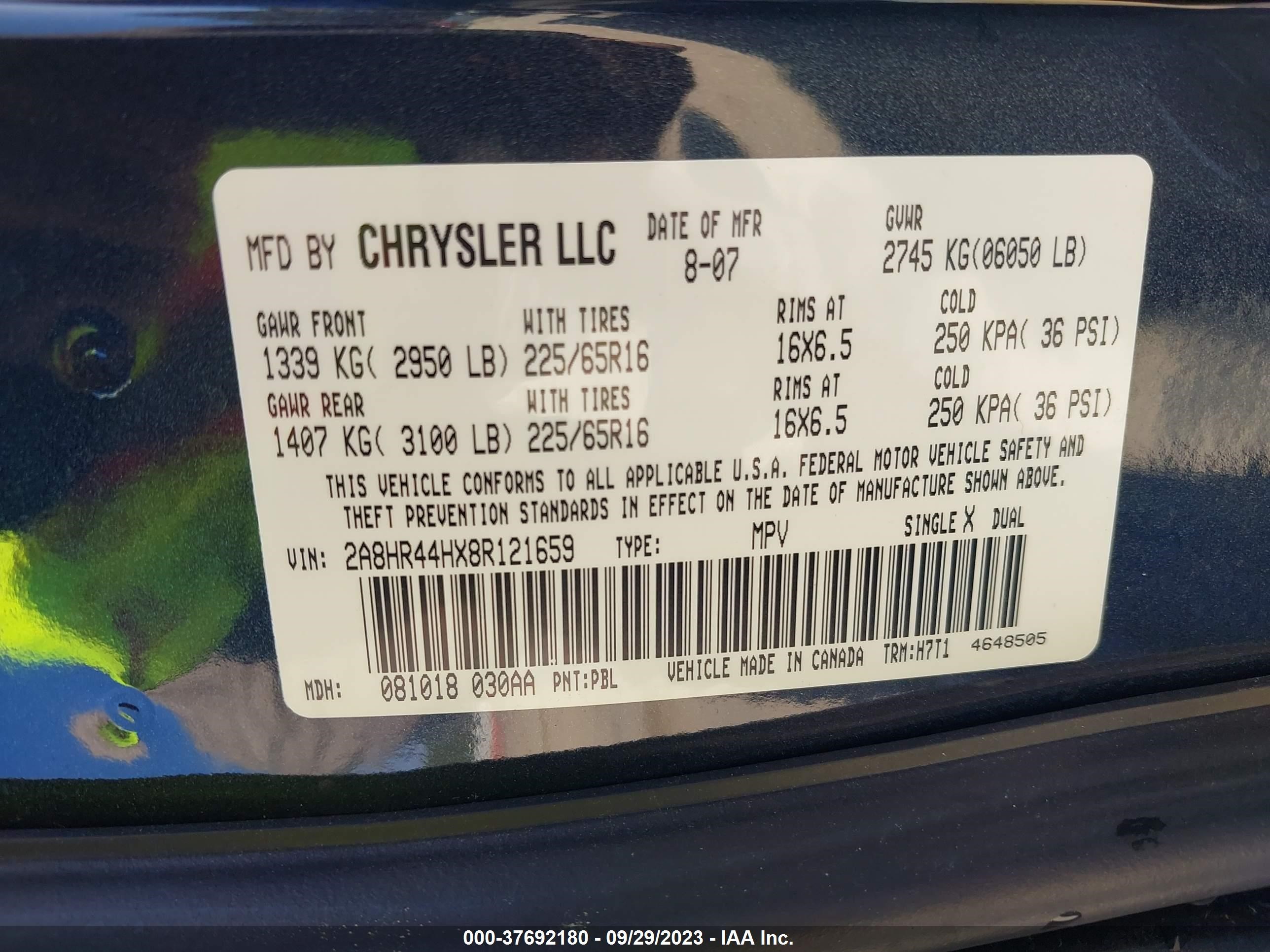 Photo 8 VIN: 2A8HR44HX8R121659 - CHRYSLER TOWN & COUNTRY 