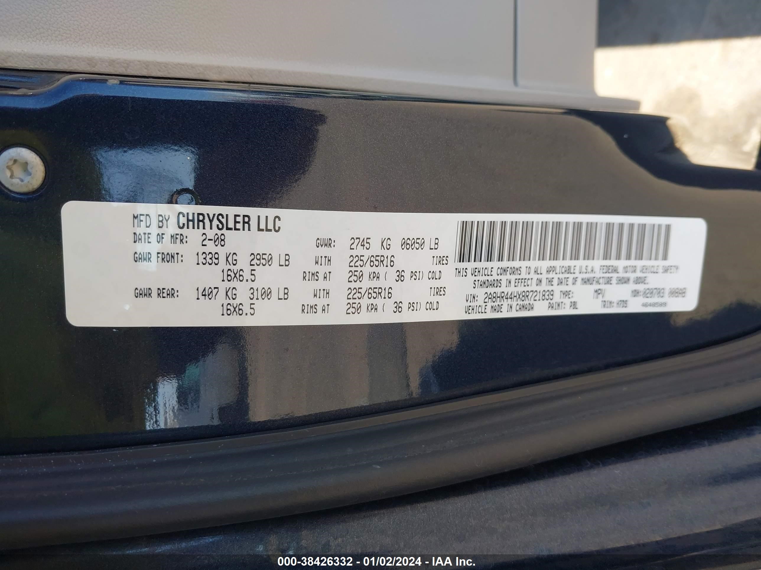 Photo 8 VIN: 2A8HR44HX8R721839 - CHRYSLER TOWN & COUNTRY 