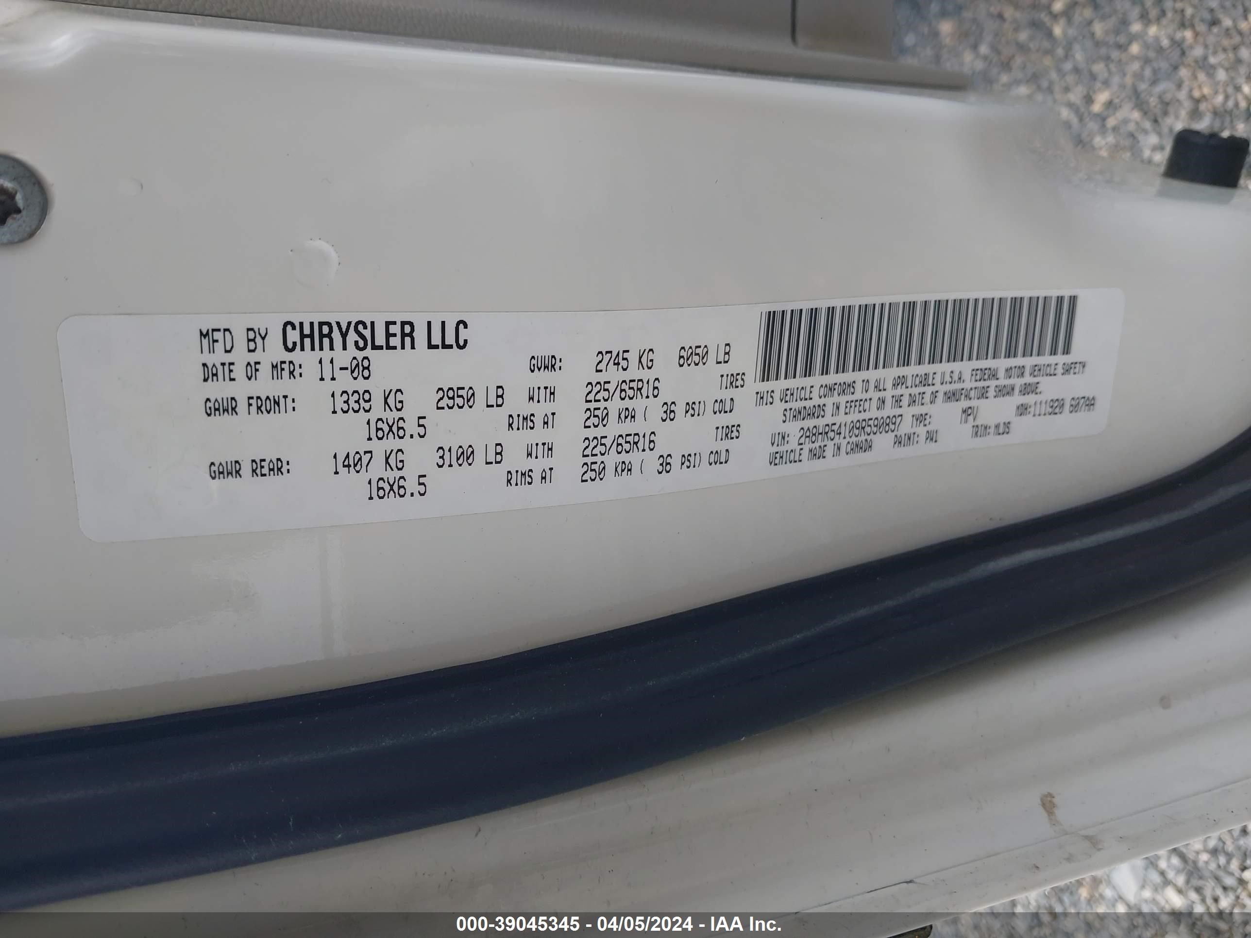 Photo 9 VIN: 2A8HR54109R590897 - CHRYSLER TOWN & COUNTRY 