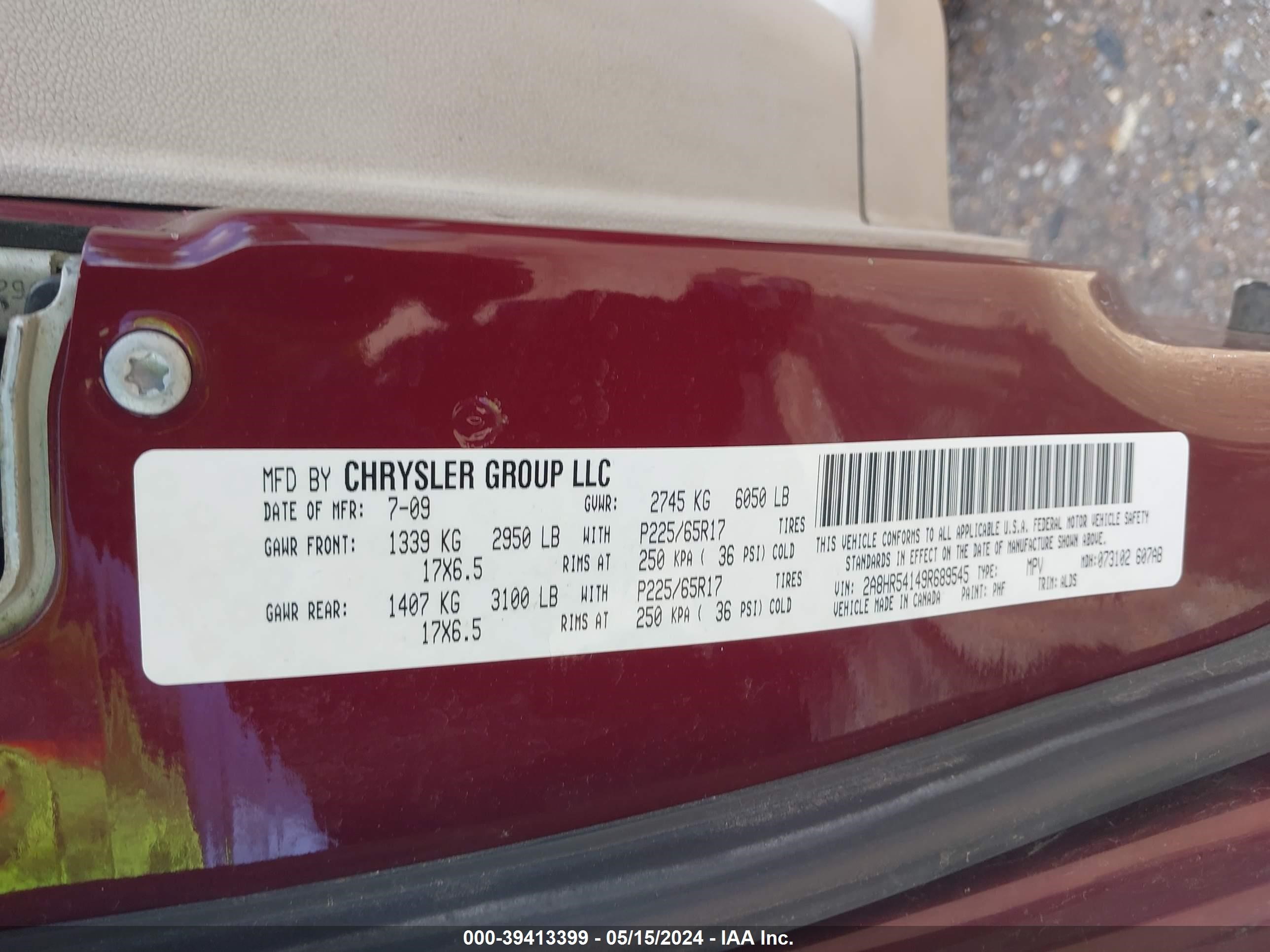 Photo 8 VIN: 2A8HR54149R689545 - CHRYSLER TOWN & COUNTRY 