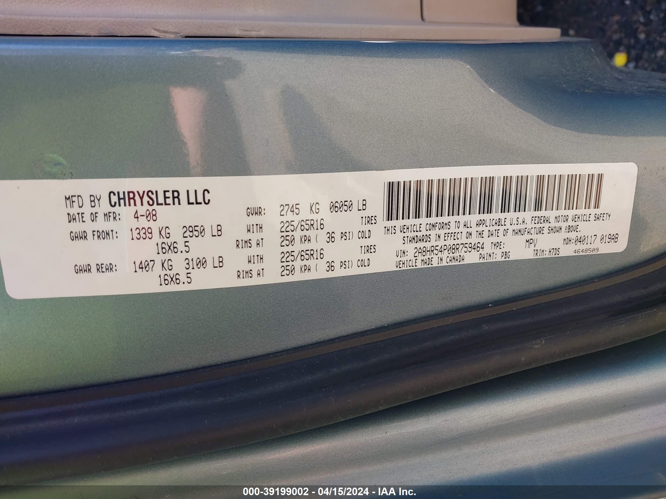 Photo 8 VIN: 2A8HR54P08R759464 - CHRYSLER TOWN & COUNTRY 