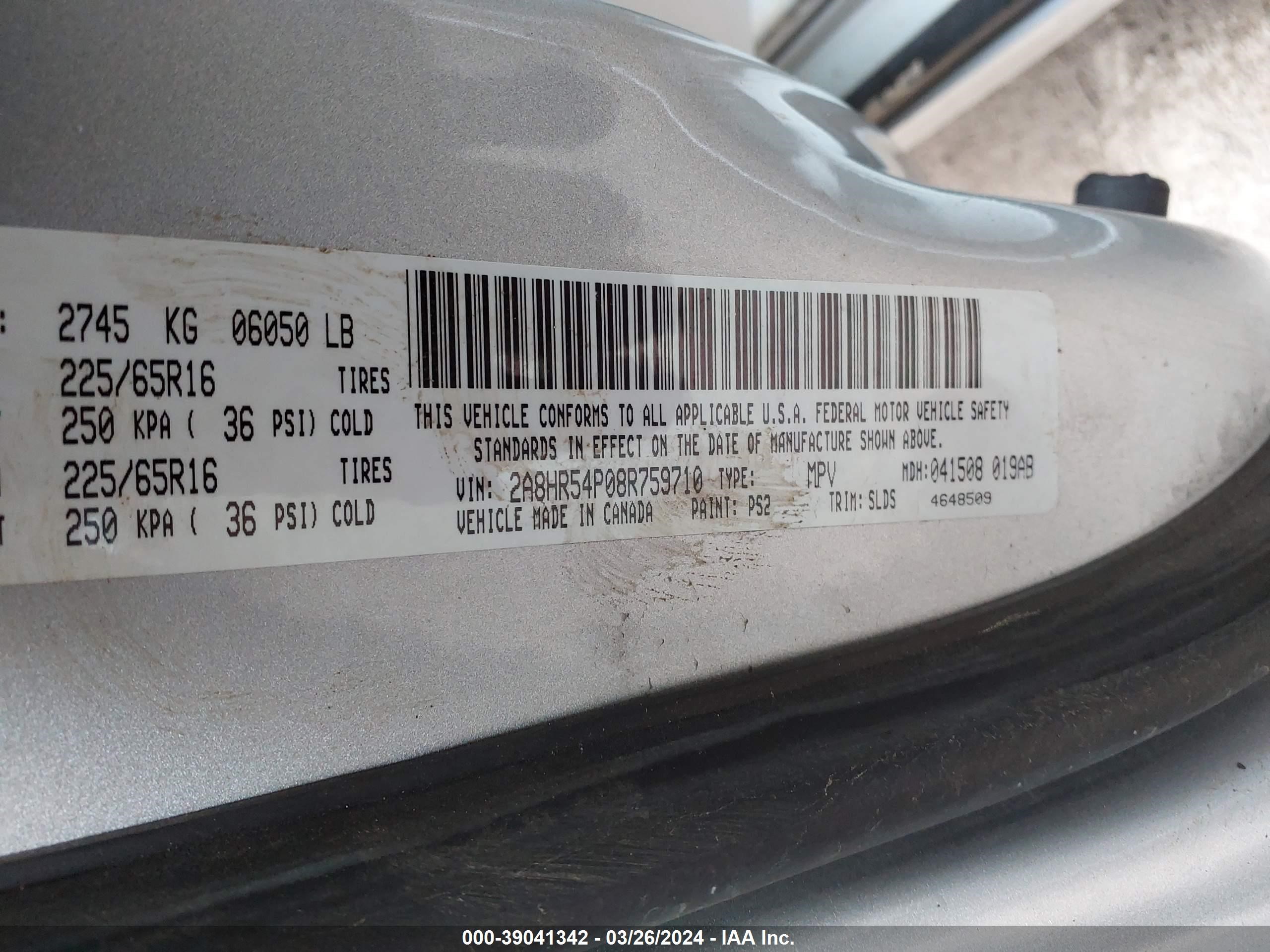 Photo 8 VIN: 2A8HR54P08R759710 - CHRYSLER TOWN & COUNTRY 