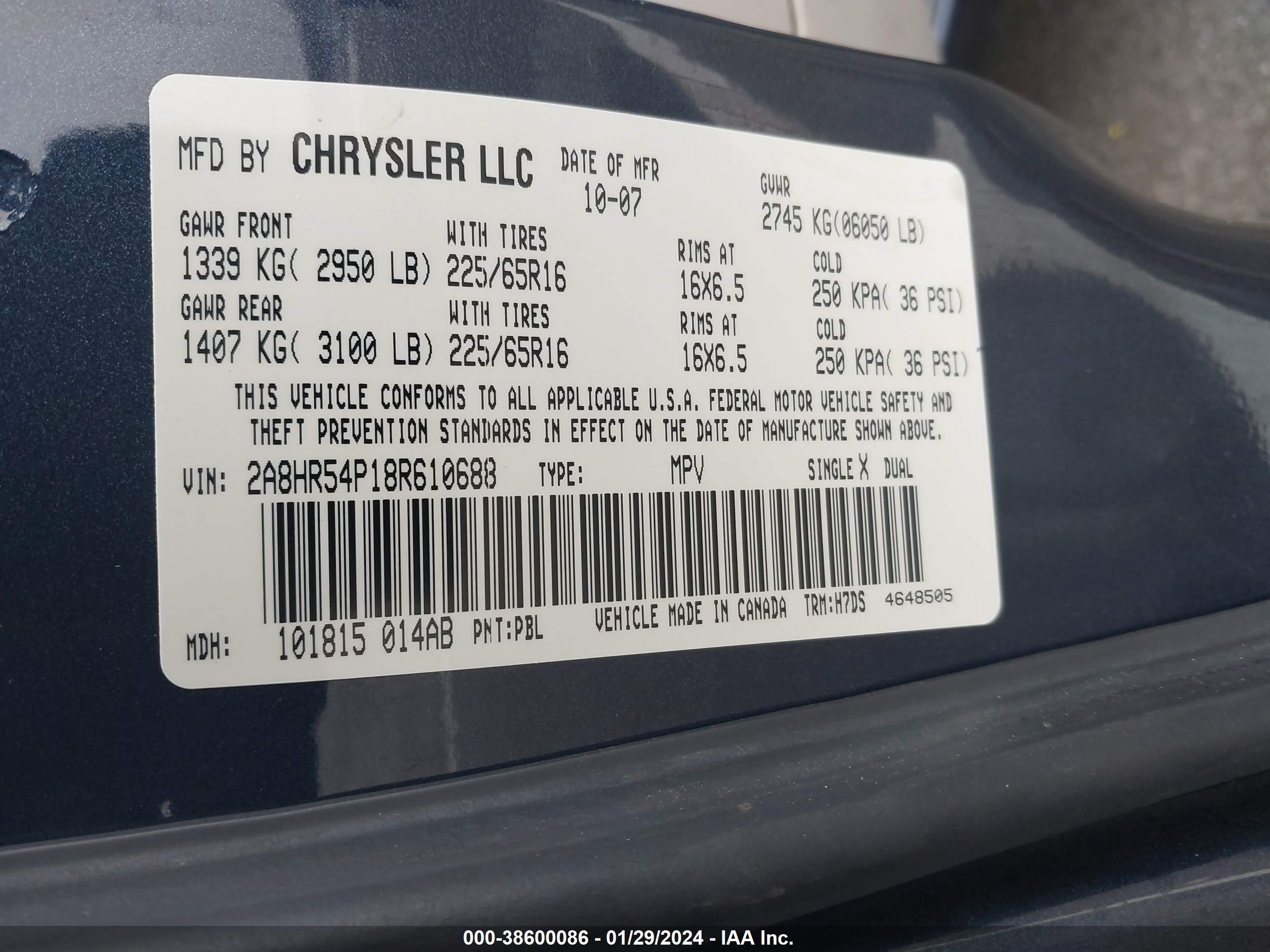 Photo 8 VIN: 2A8HR54P18R610688 - CHRYSLER TOWN & COUNTRY 